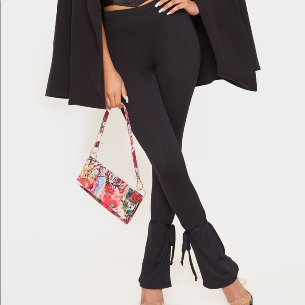PLT: PETITE BLACK CREPE TIE HEM PANTS